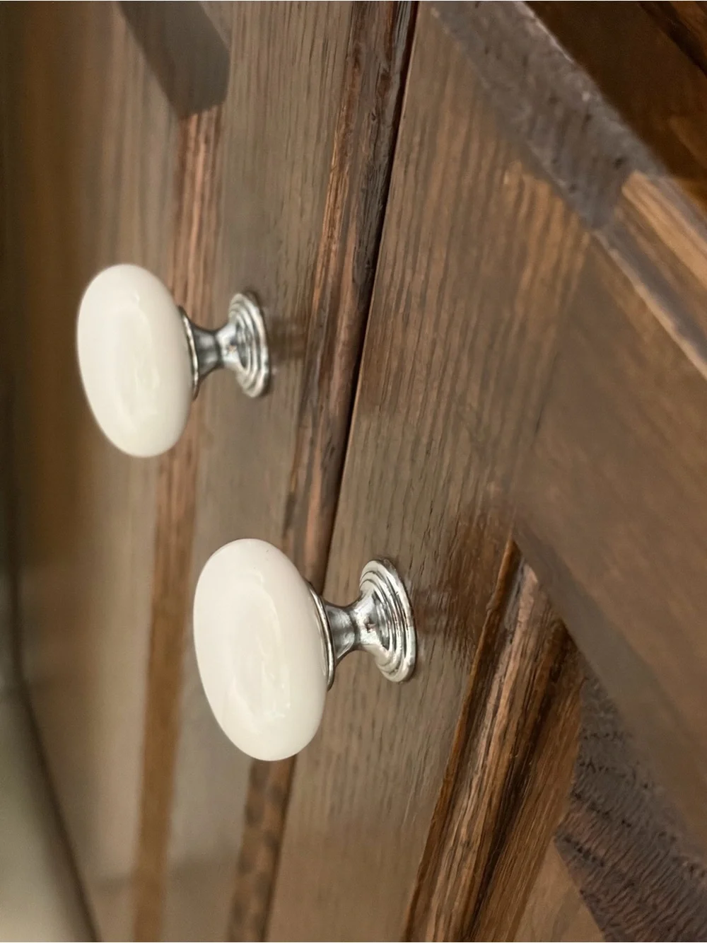 White Ceramic Cabinet Knobs with Silver Hardware - Set - Picture 6 of 6